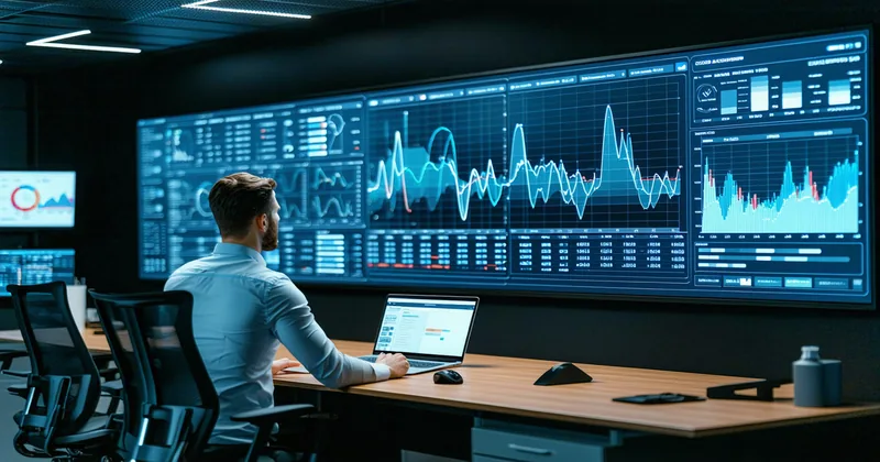 Fulfillment center operations manager reviewing sortation wave plan schedules on a wall-mounted display
